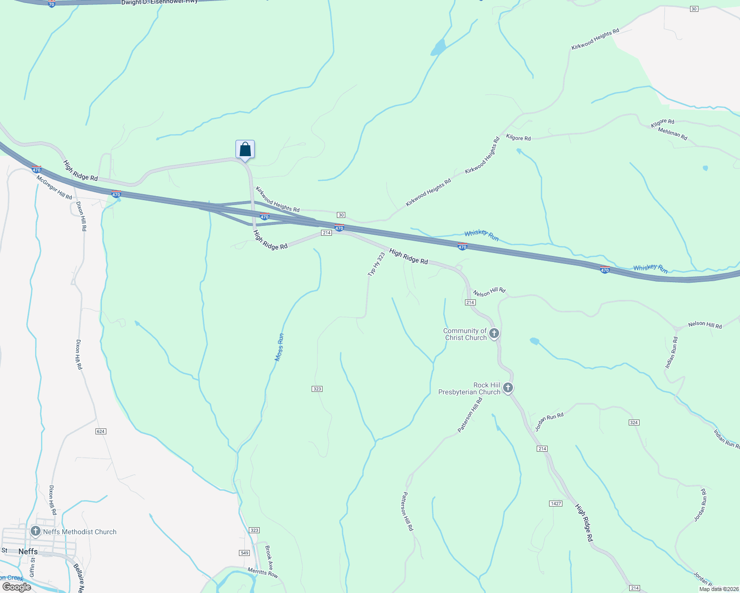 map of restaurants, bars, coffee shops, grocery stores, and more near 66441 North Moss Run Road in Bellaire