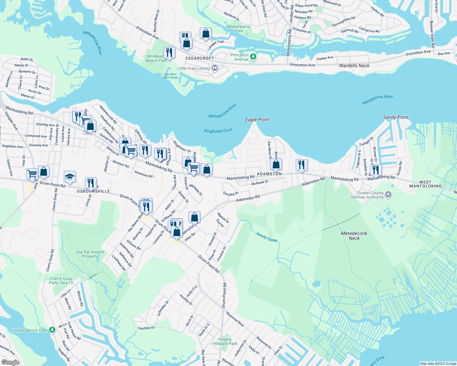 map of restaurants, bars, coffee shops, grocery stores, and more near 544 Dorothy Place in Brick