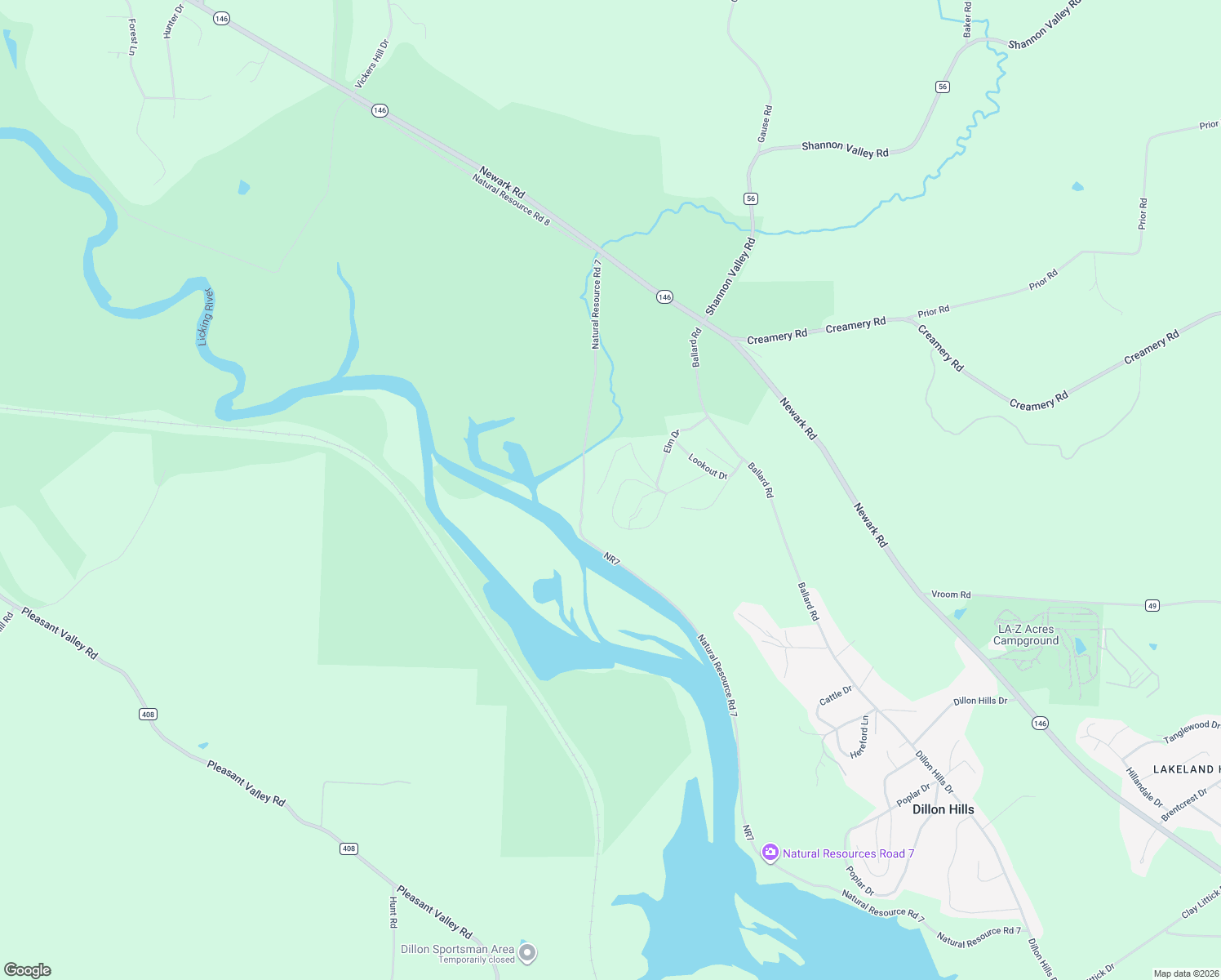 map of restaurants, bars, coffee shops, grocery stores, and more near 7985 Lakeview Drive in Nashport