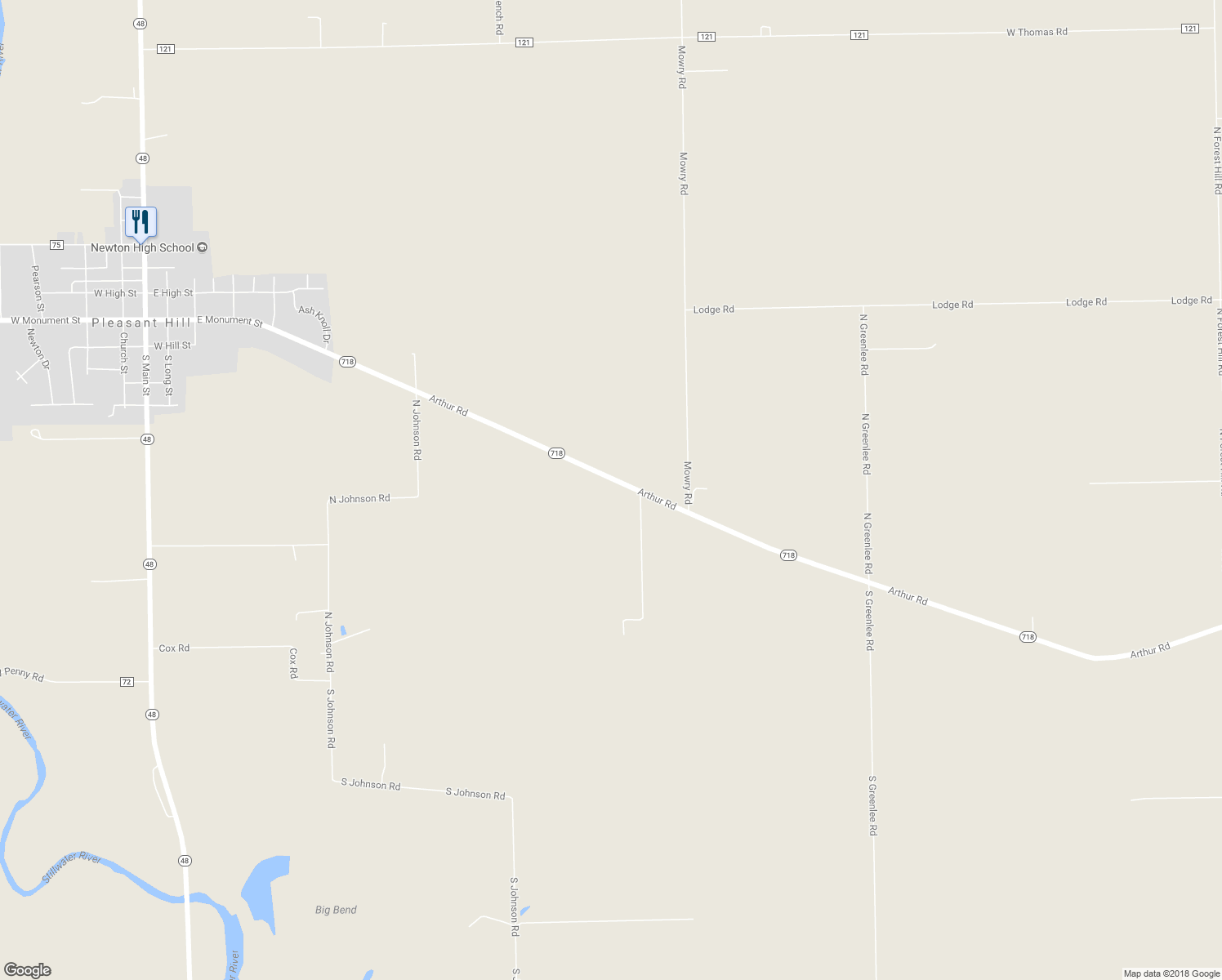 map of restaurants, bars, coffee shops, grocery stores, and more near 6200 Ohio 718 in Pleasant Hill