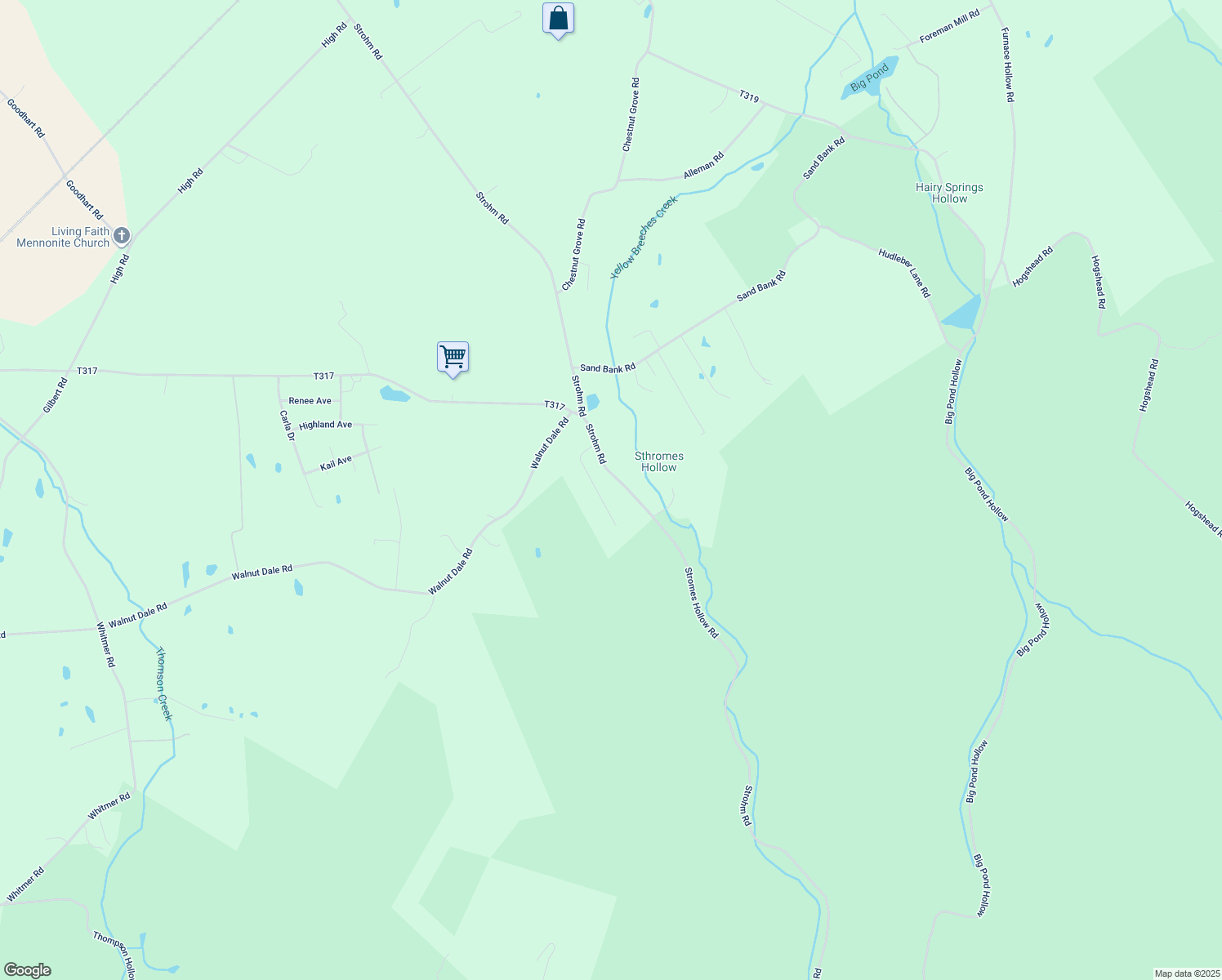 map of restaurants, bars, coffee shops, grocery stores, and more near 355 Strohm Road in Shippensburg