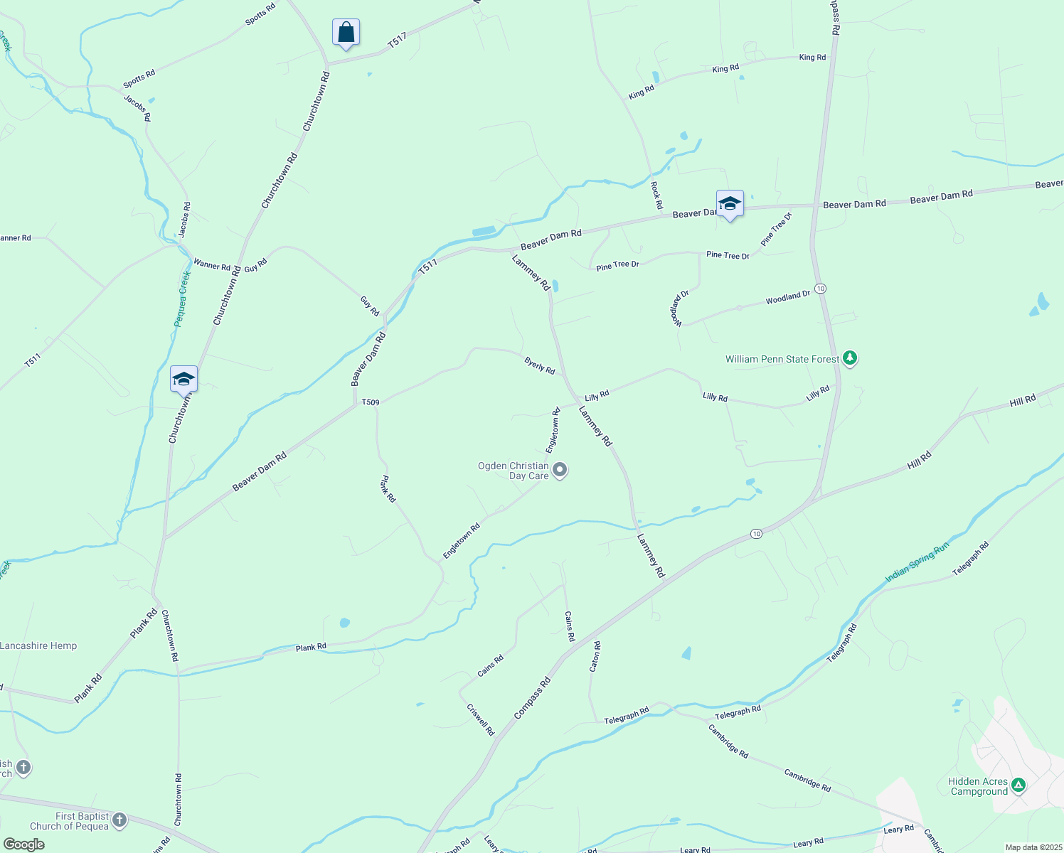 map of restaurants, bars, coffee shops, grocery stores, and more near 105 Engletown Road in Honey Brook