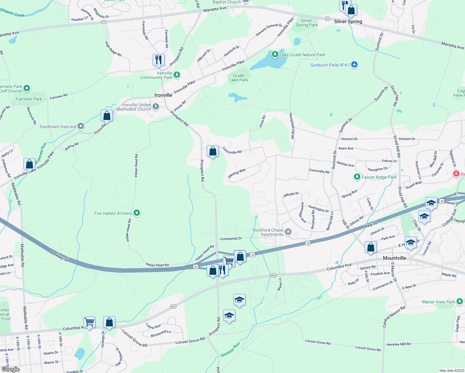map of restaurants, bars, coffee shops, grocery stores, and more near 3871 Sterling Way in Columbia