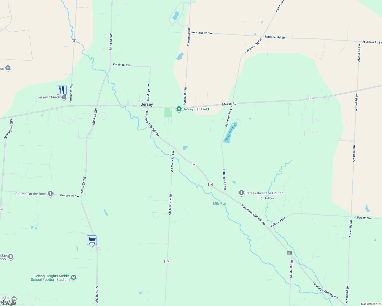 map of restaurants, bars, coffee shops, grocery stores, and more near 2969 Headleys Mill Rd SW in Pataskala
