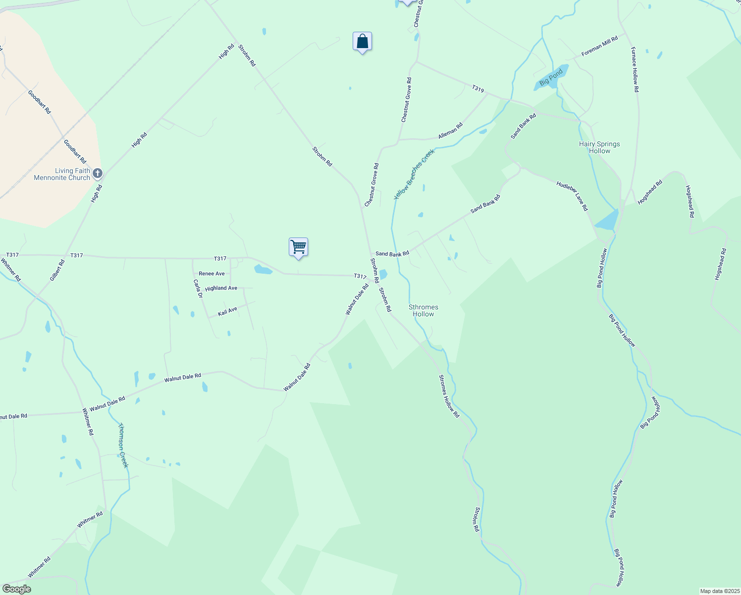 map of restaurants, bars, coffee shops, grocery stores, and more near 345 Walnut Dale Rd in Shippensburg