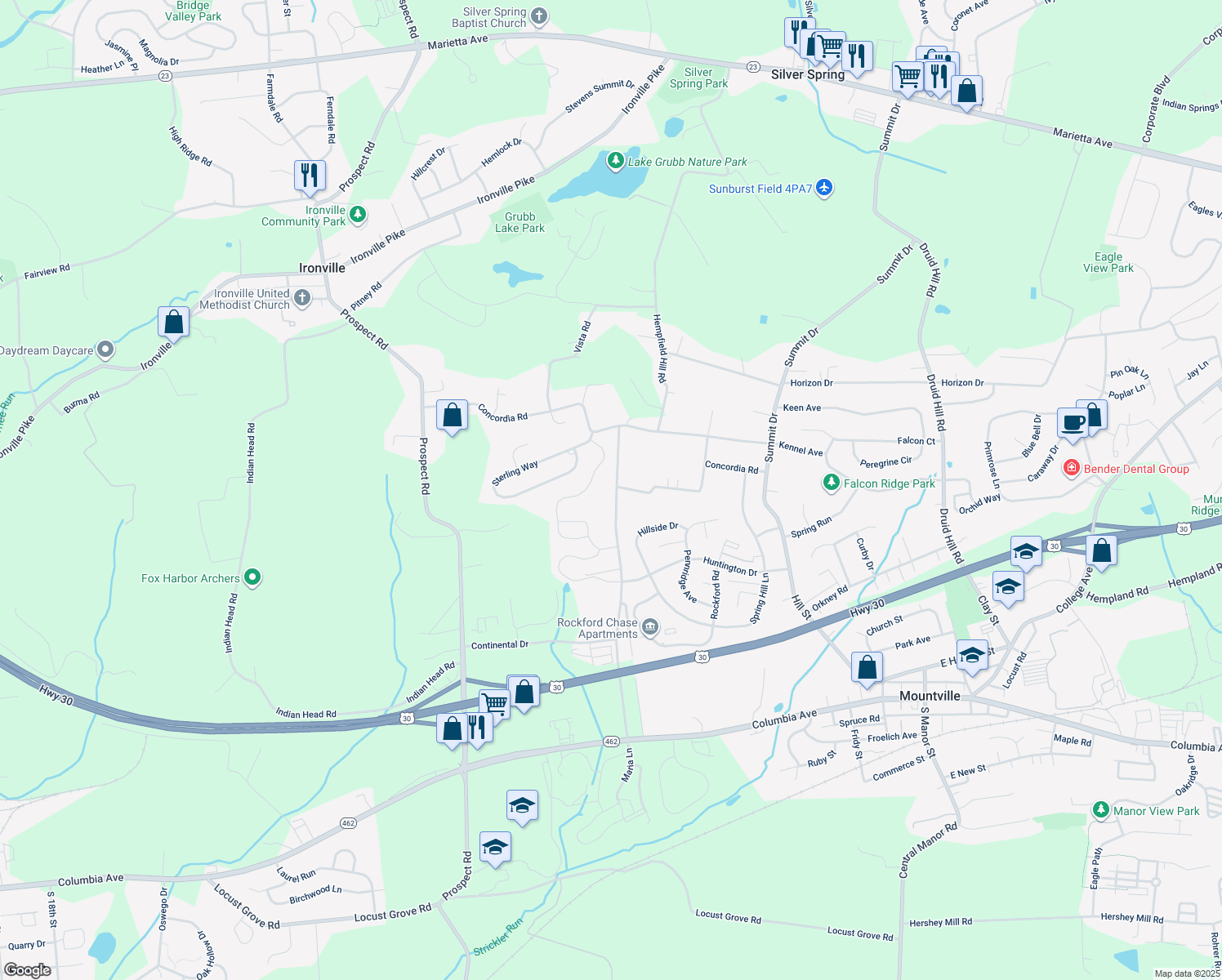 map of restaurants, bars, coffee shops, grocery stores, and more near 330 Sylvan Retreat Road in Columbia