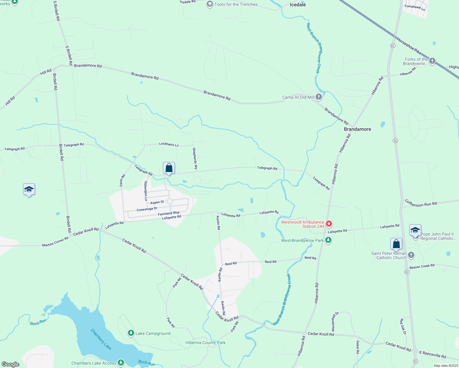 map of restaurants, bars, coffee shops, grocery stores, and more near 164 Telegraph Road in Coatesville
