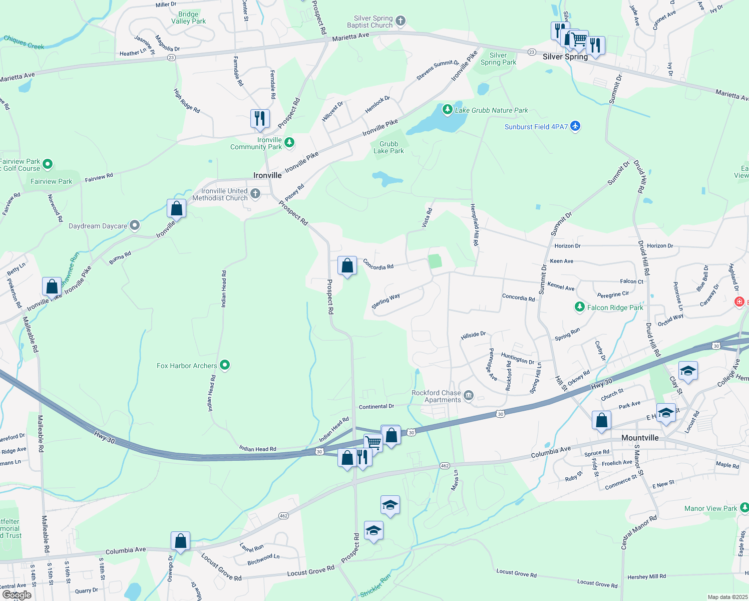 map of restaurants, bars, coffee shops, grocery stores, and more near 3857 Sterling Way in Columbia