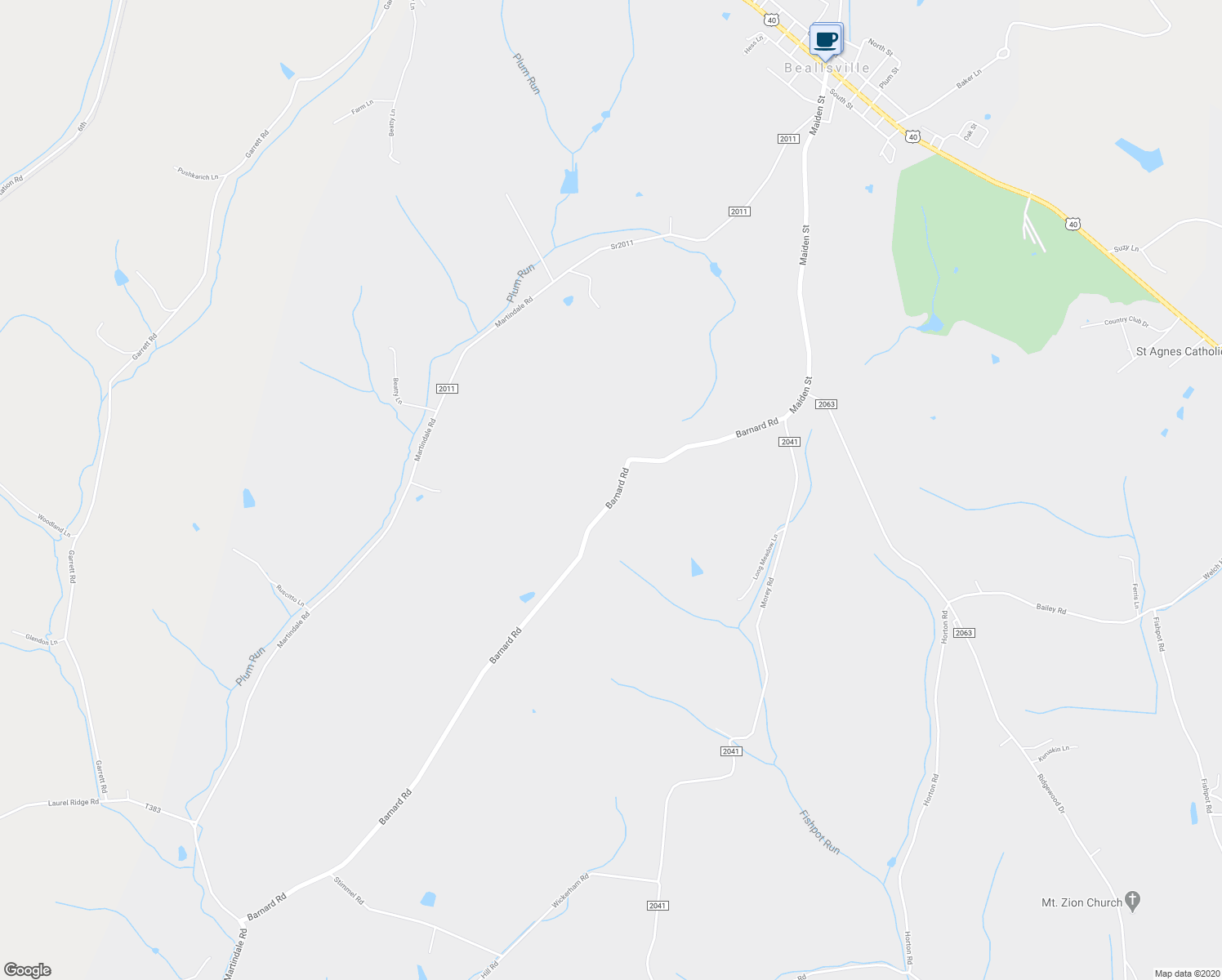 map of restaurants, bars, coffee shops, grocery stores, and more near 329 Barnard Road in Fredericktown