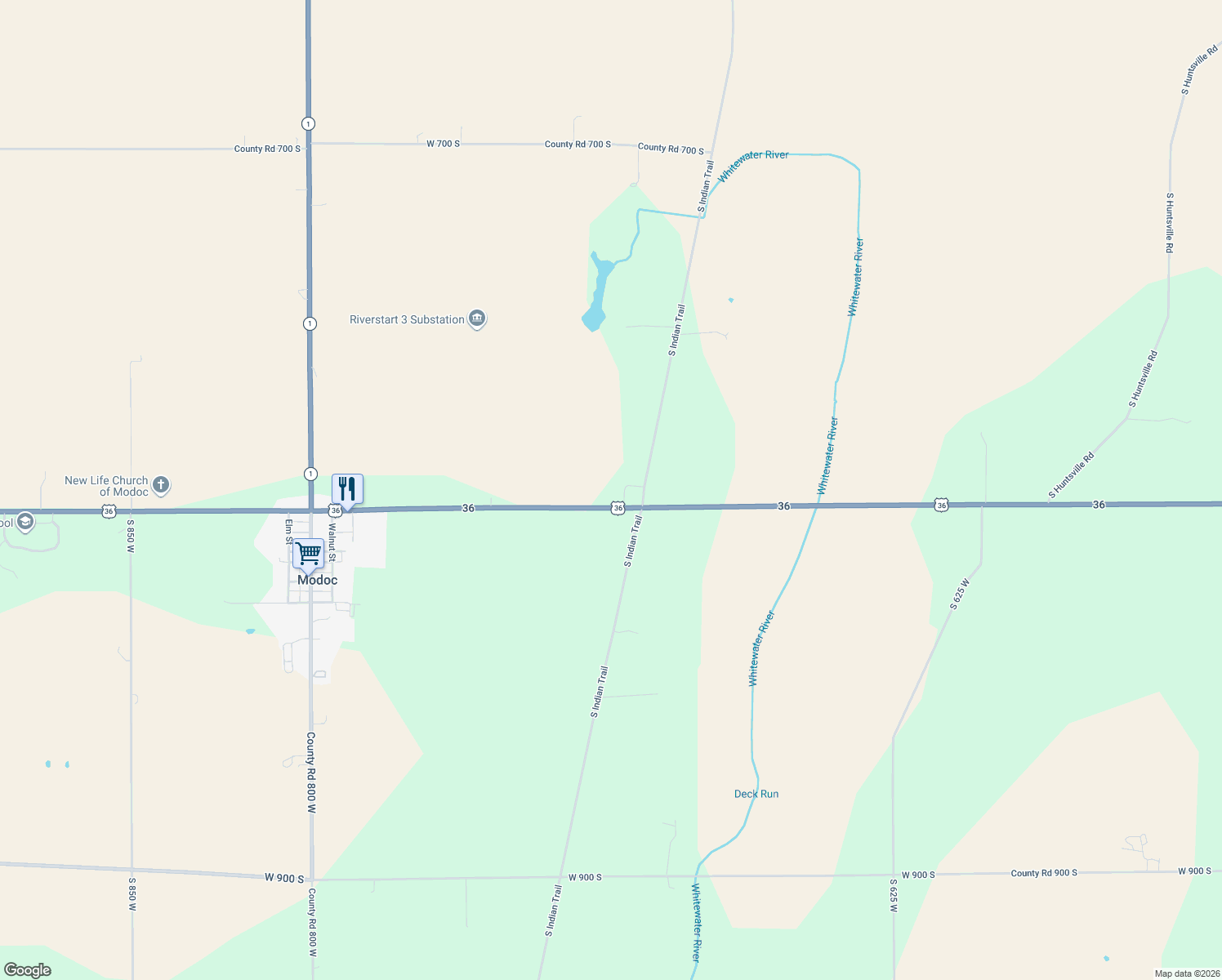 map of restaurants, bars, coffee shops, grocery stores, and more near 7200 U.S. 36 in Modoc