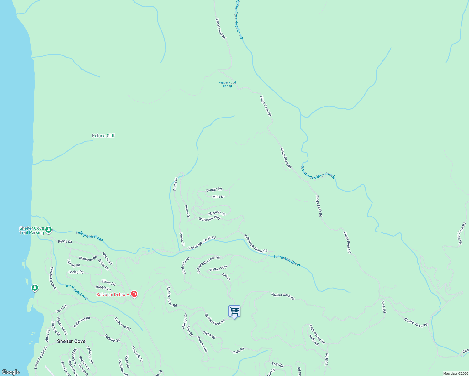 map of restaurants, bars, coffee shops, grocery stores, and more near 198 Mink Dr in Whitethorn
