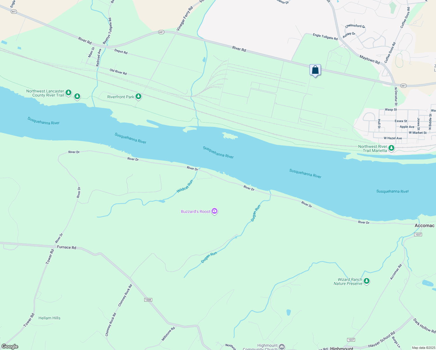 map of restaurants, bars, coffee shops, grocery stores, and more near 5839 River Drive in York