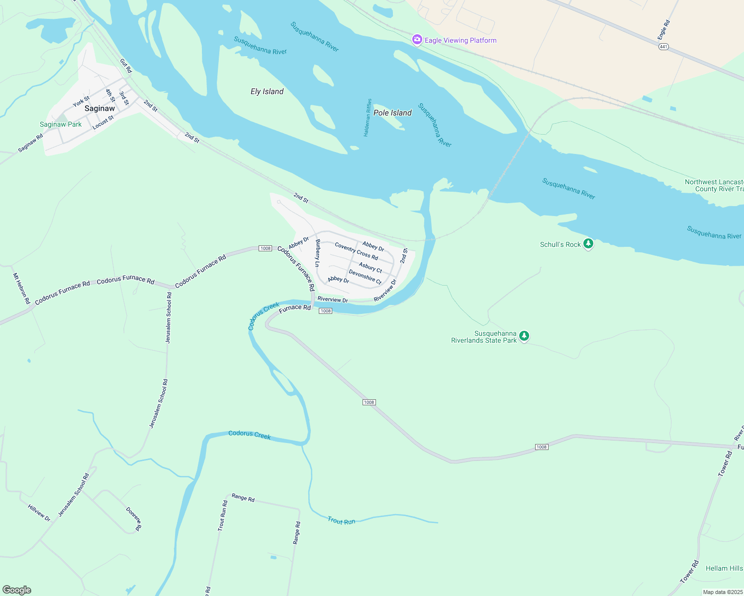 map of restaurants, bars, coffee shops, grocery stores, and more near 285 Riverview Drive in Mount Wolf