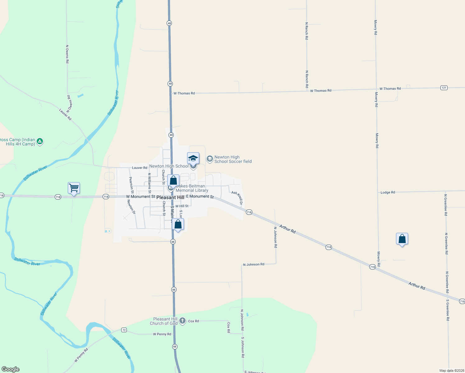 map of restaurants, bars, coffee shops, grocery stores, and more near 601 E High St in Pleasant Hill