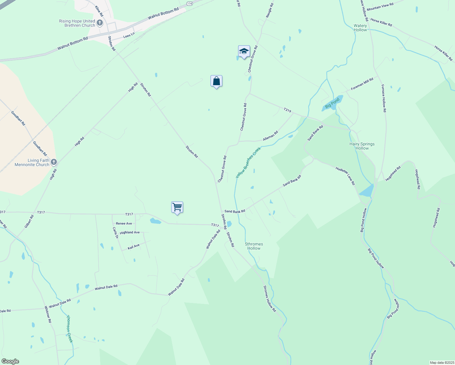 map of restaurants, bars, coffee shops, grocery stores, and more near 9 Chestnut Grove Rd in Shippensburg