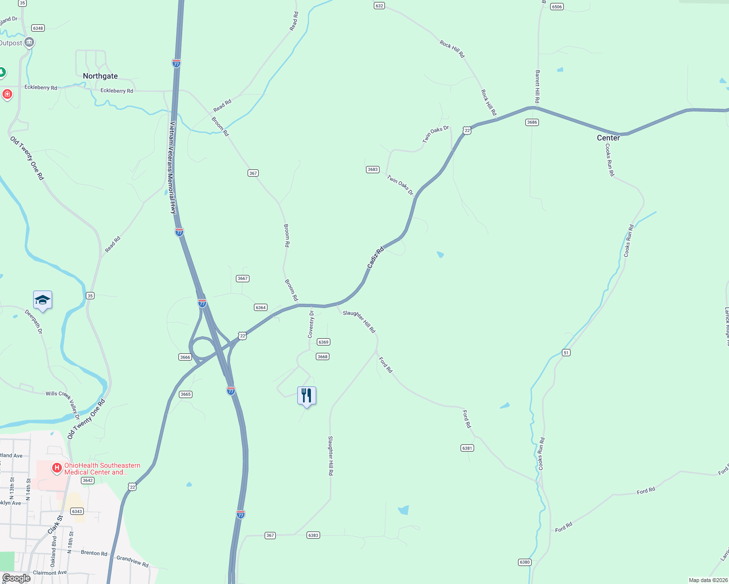 map of restaurants, bars, coffee shops, grocery stores, and more near 65540 Slaughter Hill Rd in Cambridge
