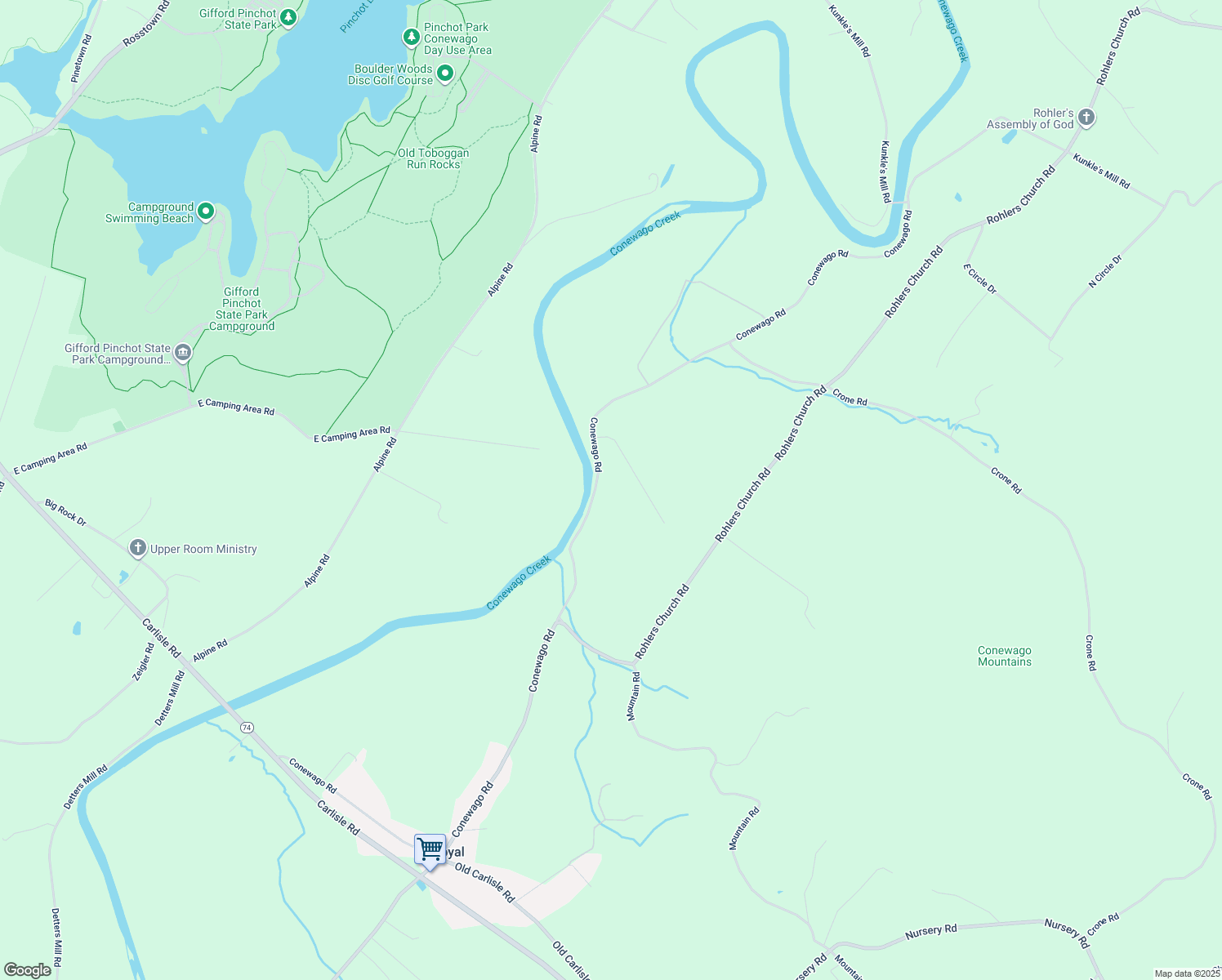 map of restaurants, bars, coffee shops, grocery stores, and more near 1591 Conewago Road in Dover