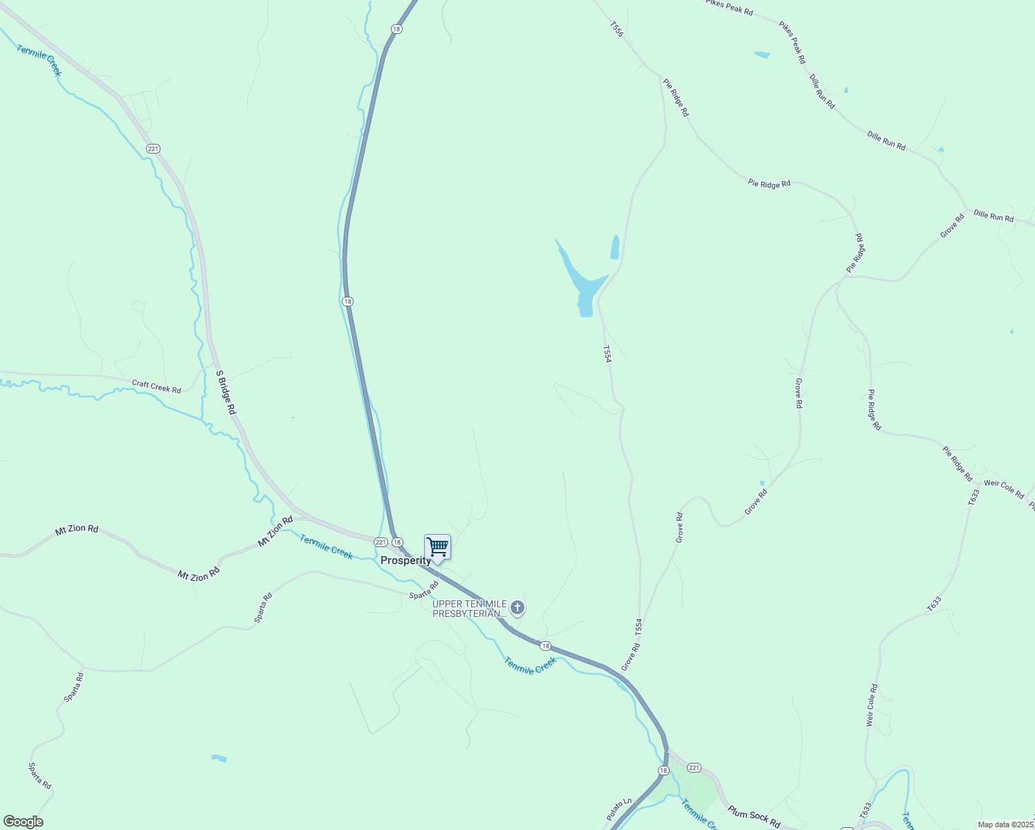 map of restaurants, bars, coffee shops, grocery stores, and more near in Prosperity