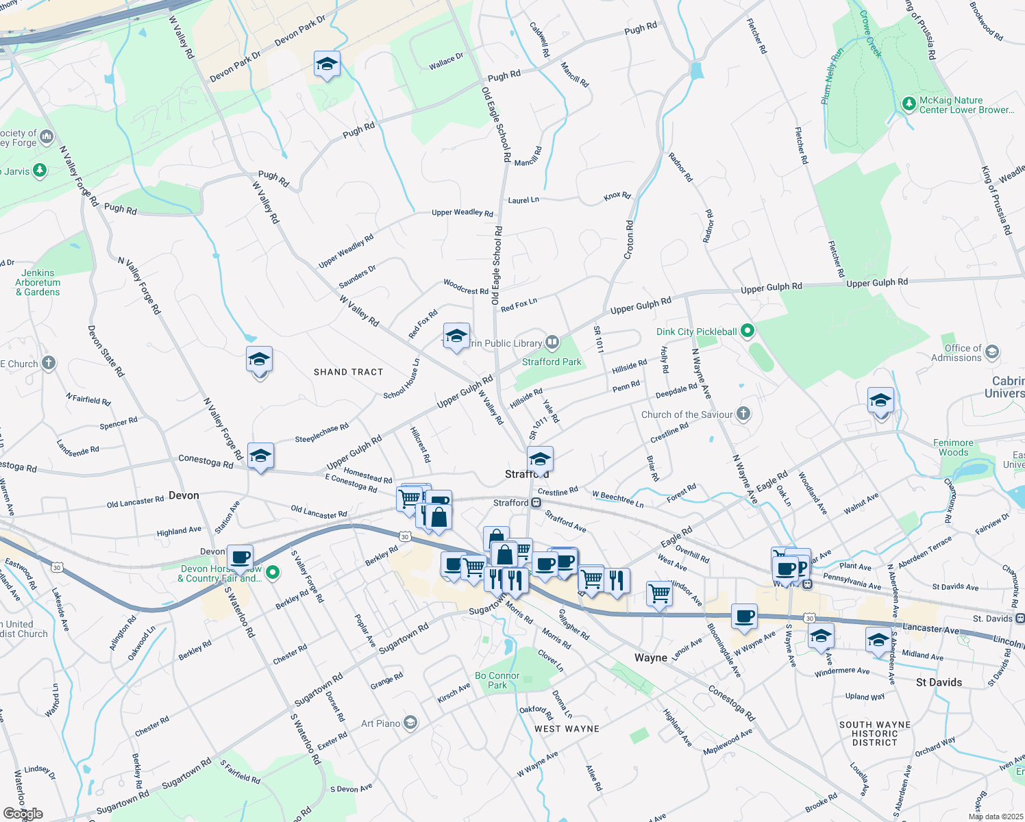 map of restaurants, bars, coffee shops, grocery stores, and more near 5 Hillside Road in Wayne