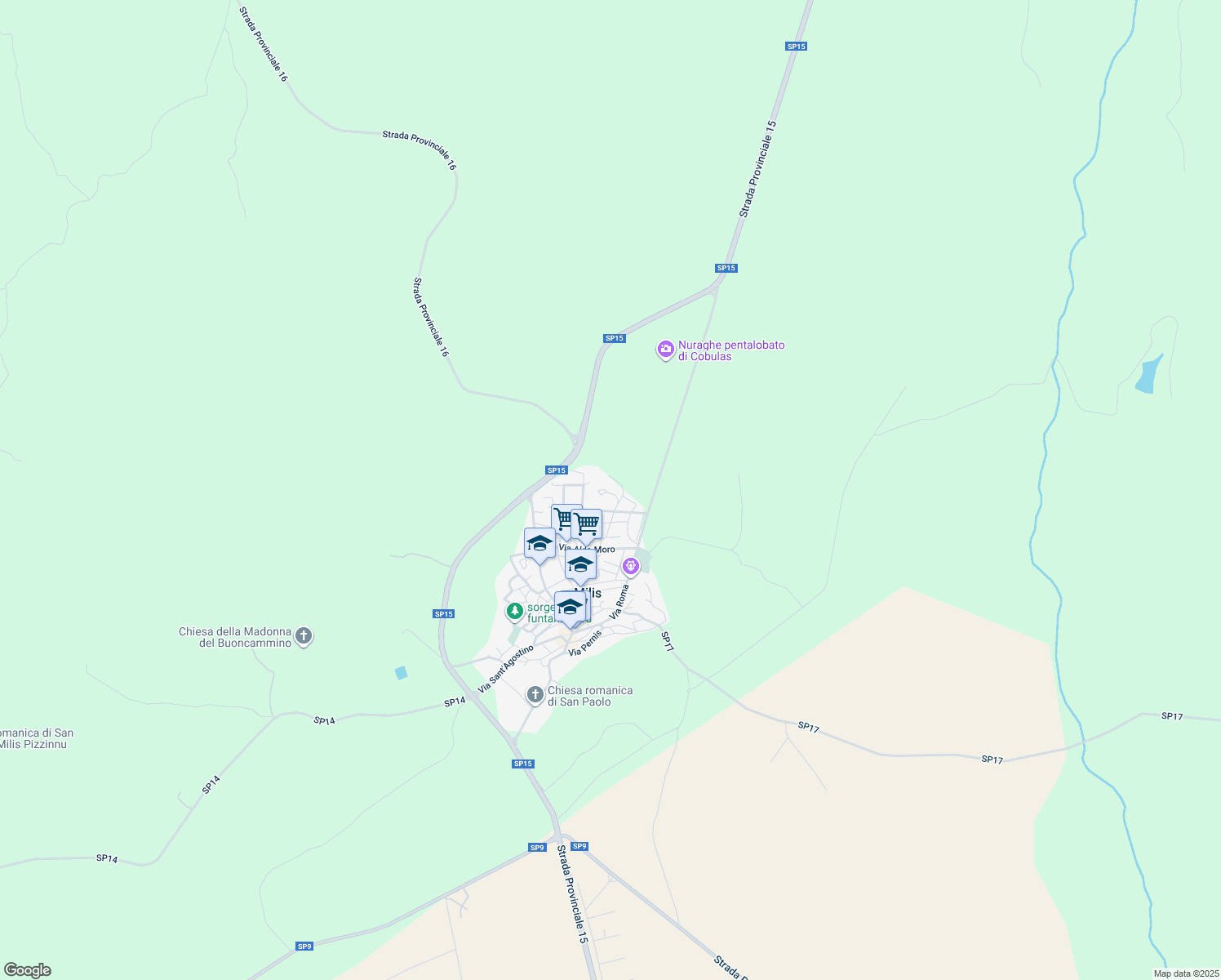 map of restaurants, bars, coffee shops, grocery stores, and more near 14 Via Frati Camaldolesi in Milis