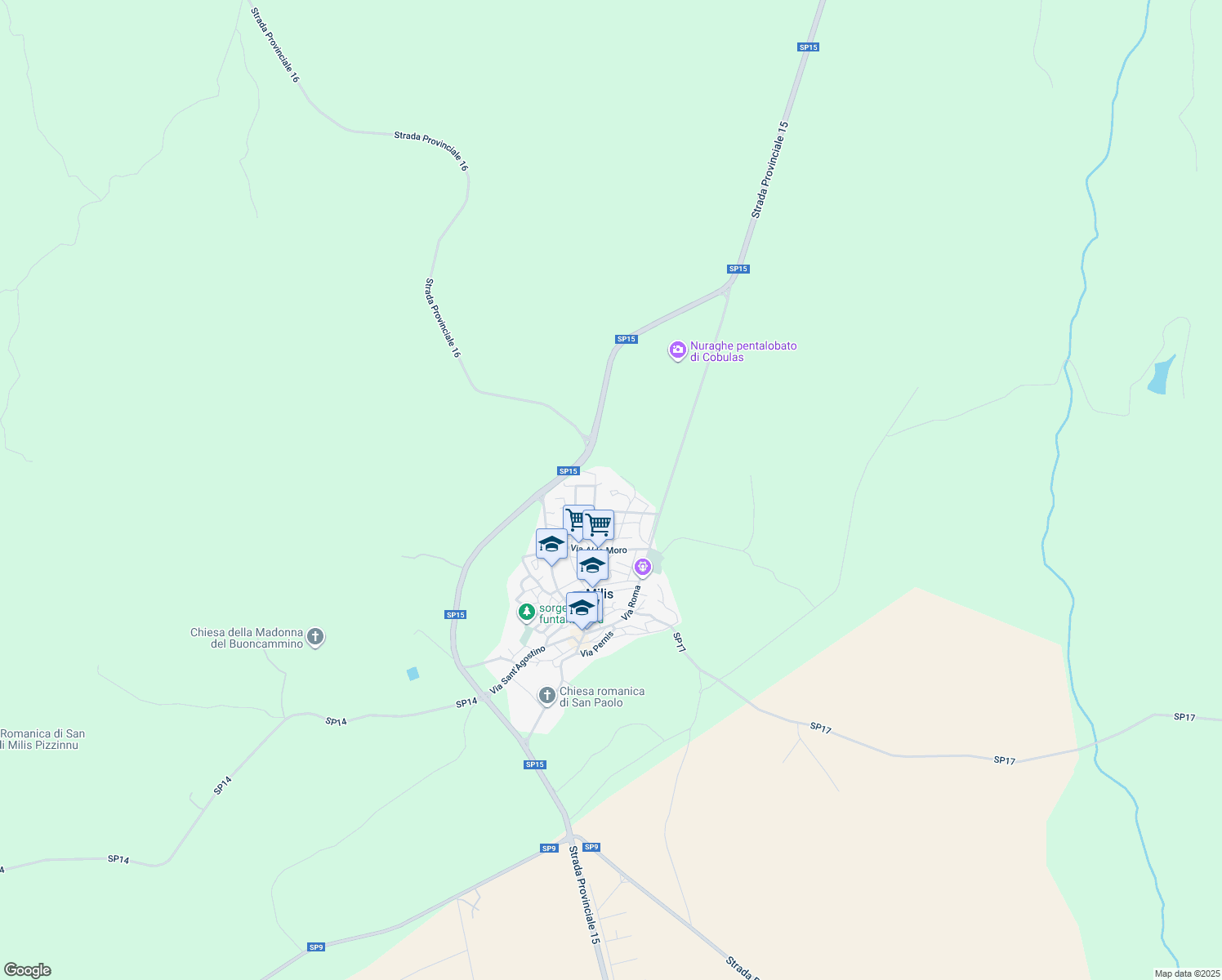 map of restaurants, bars, coffee shops, grocery stores, and more near 14 Via Frati Camaldolesi in Milis