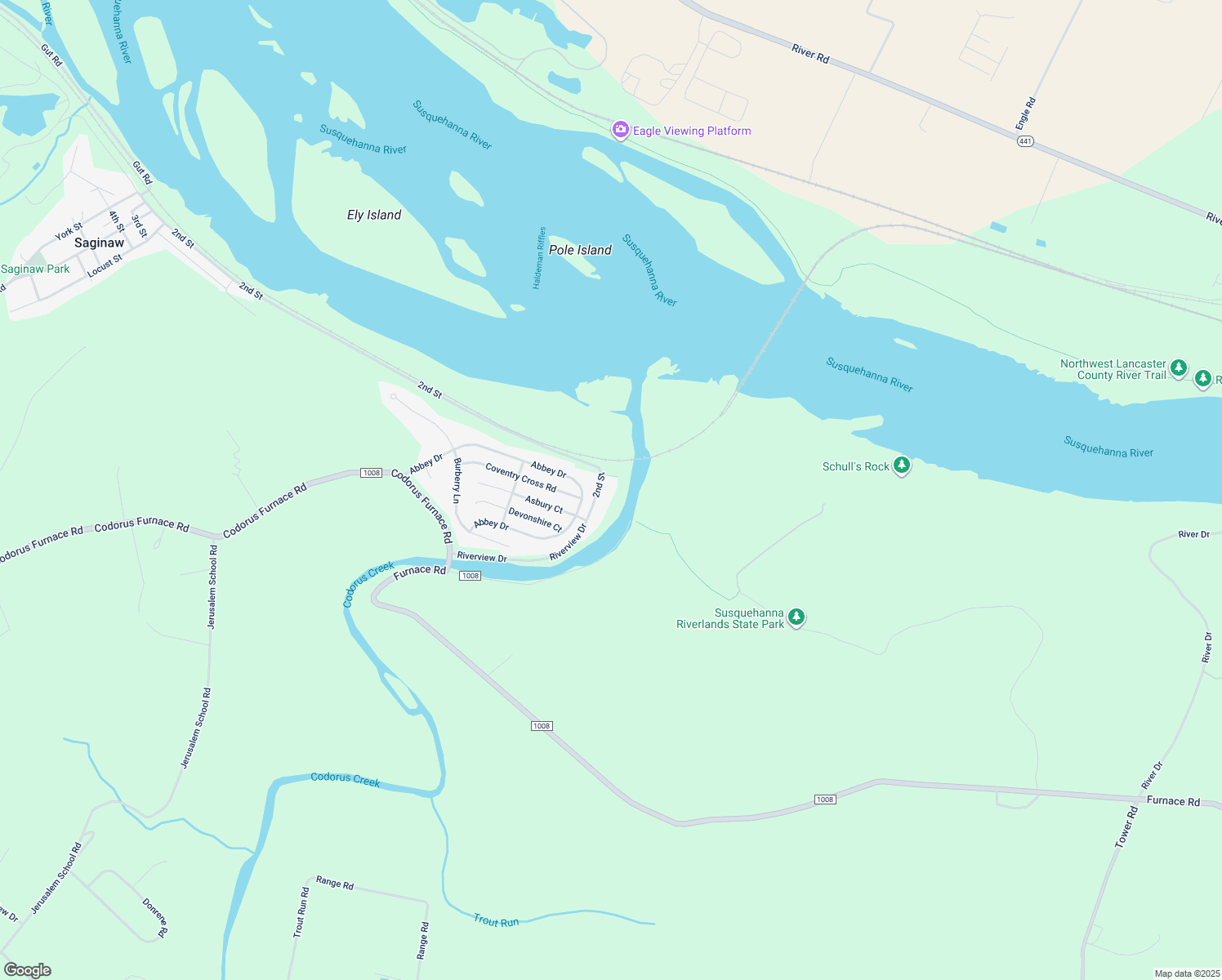 map of restaurants, bars, coffee shops, grocery stores, and more near 285 Riverview Drive in Mount Wolf