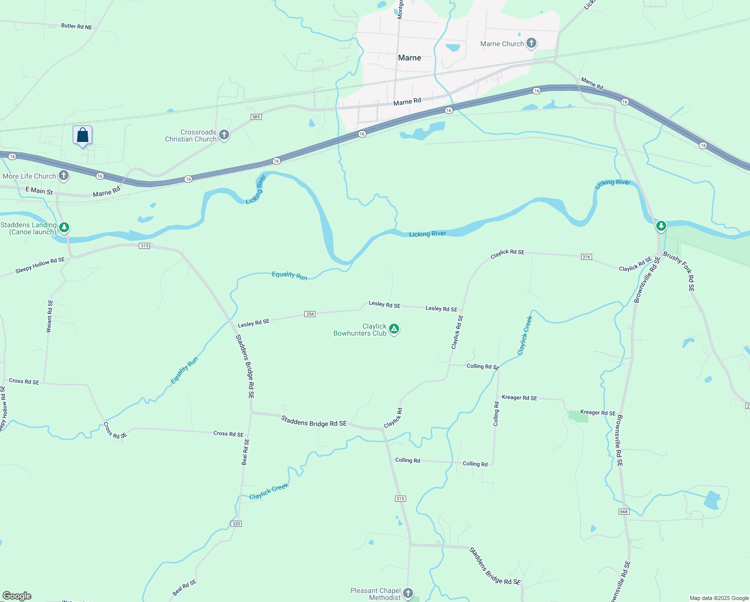 map of restaurants, bars, coffee shops, grocery stores, and more near 12383 Lesley Road Southeast in Newark