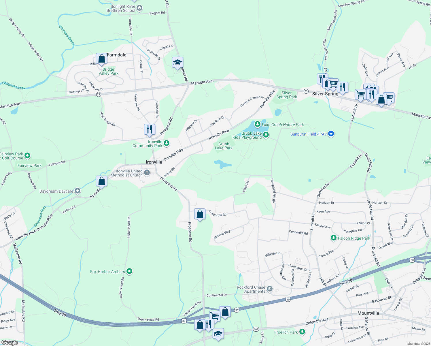 map of restaurants, bars, coffee shops, grocery stores, and more near 620 Sycamore Drive in Columbia