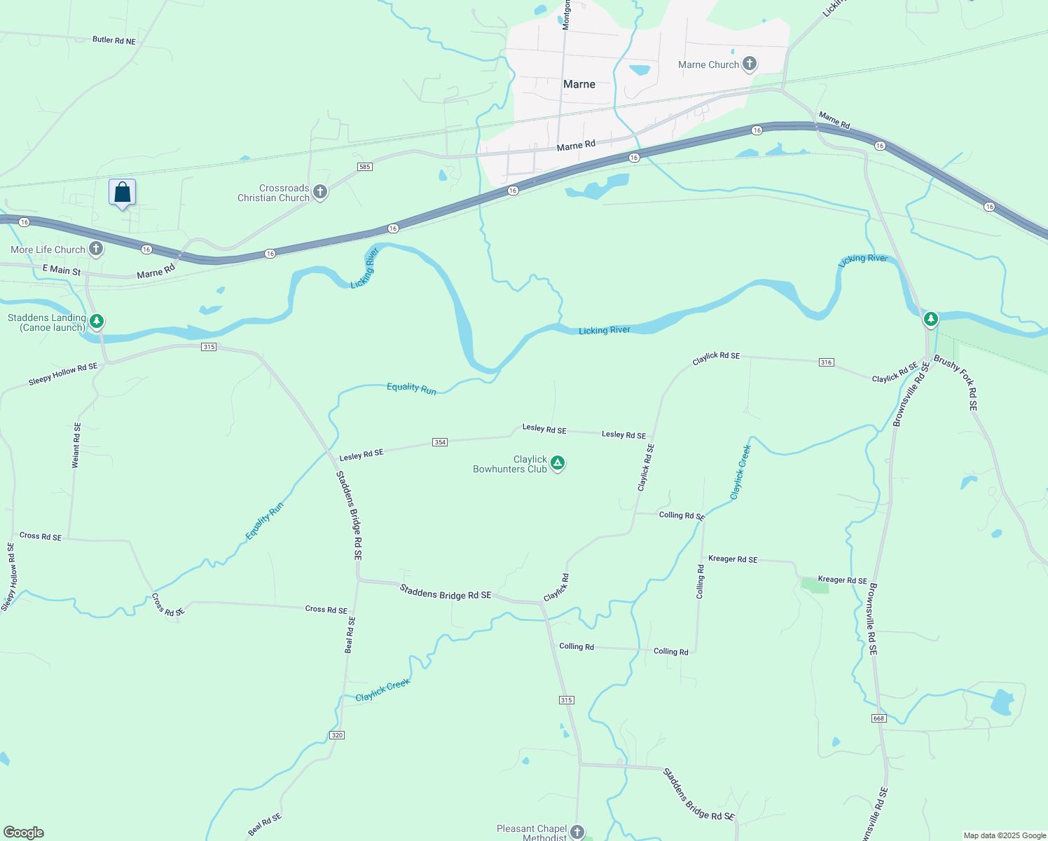 map of restaurants, bars, coffee shops, grocery stores, and more near 12383 Lesley Road Southeast in Newark