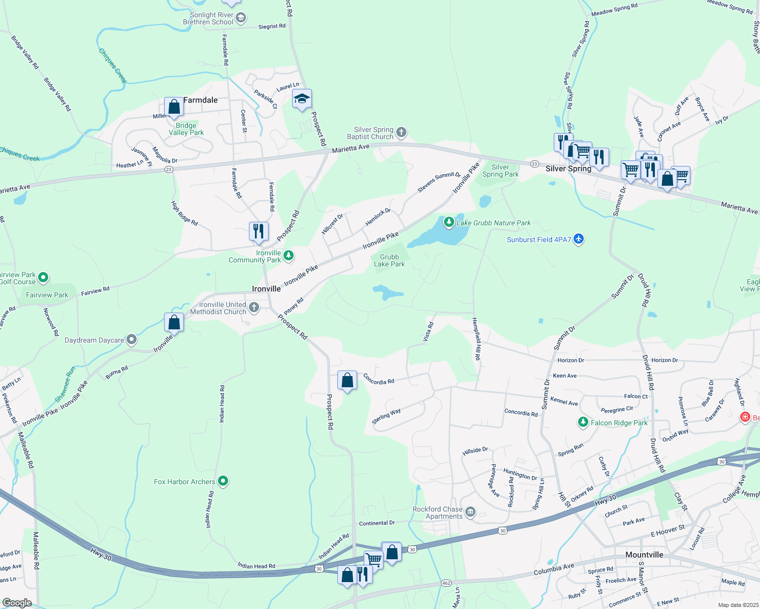 map of restaurants, bars, coffee shops, grocery stores, and more near 110 Erica Lane in Columbia