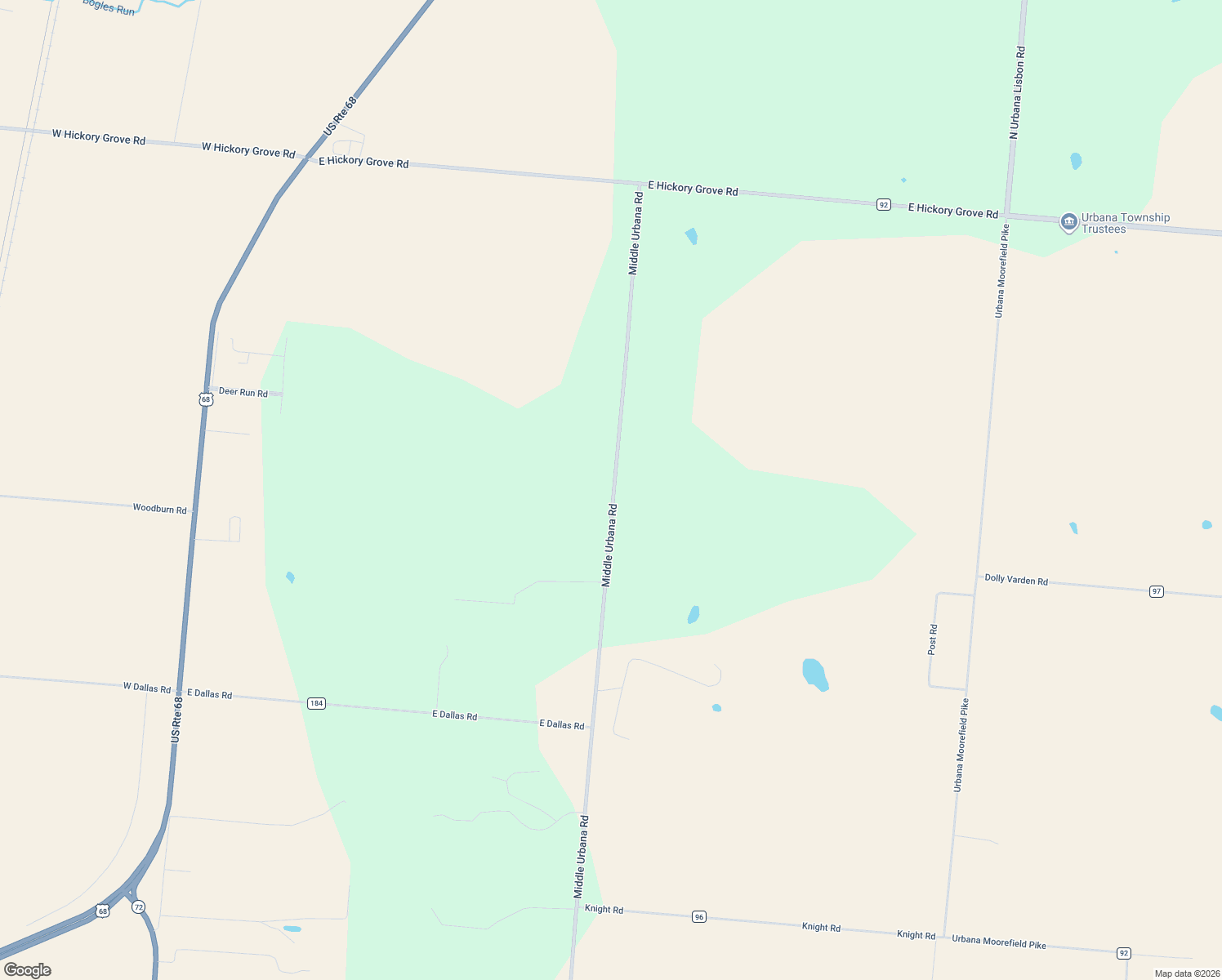 map of restaurants, bars, coffee shops, grocery stores, and more near 3760 Middle Urbana Rd in Urbana