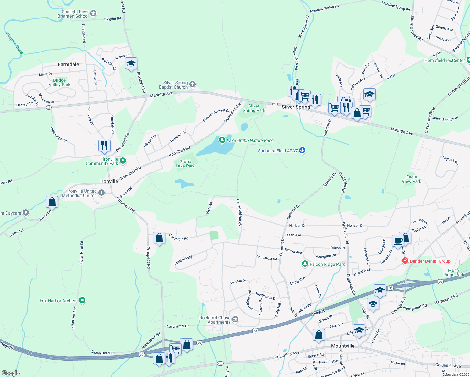 map of restaurants, bars, coffee shops, grocery stores, and more near 641 Hempfield Hill Rd in Columbia