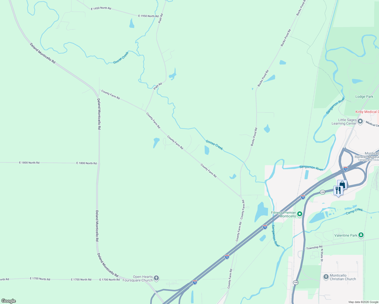map of restaurants, bars, coffee shops, grocery stores, and more near 1802 Twin Cabin Lane in Monticello