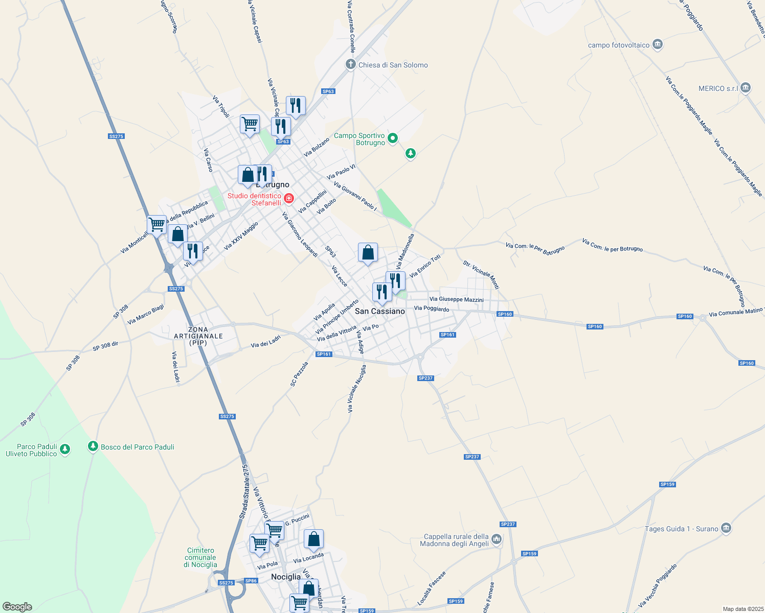 map of restaurants, bars, coffee shops, grocery stores, and more near in San Cassiano