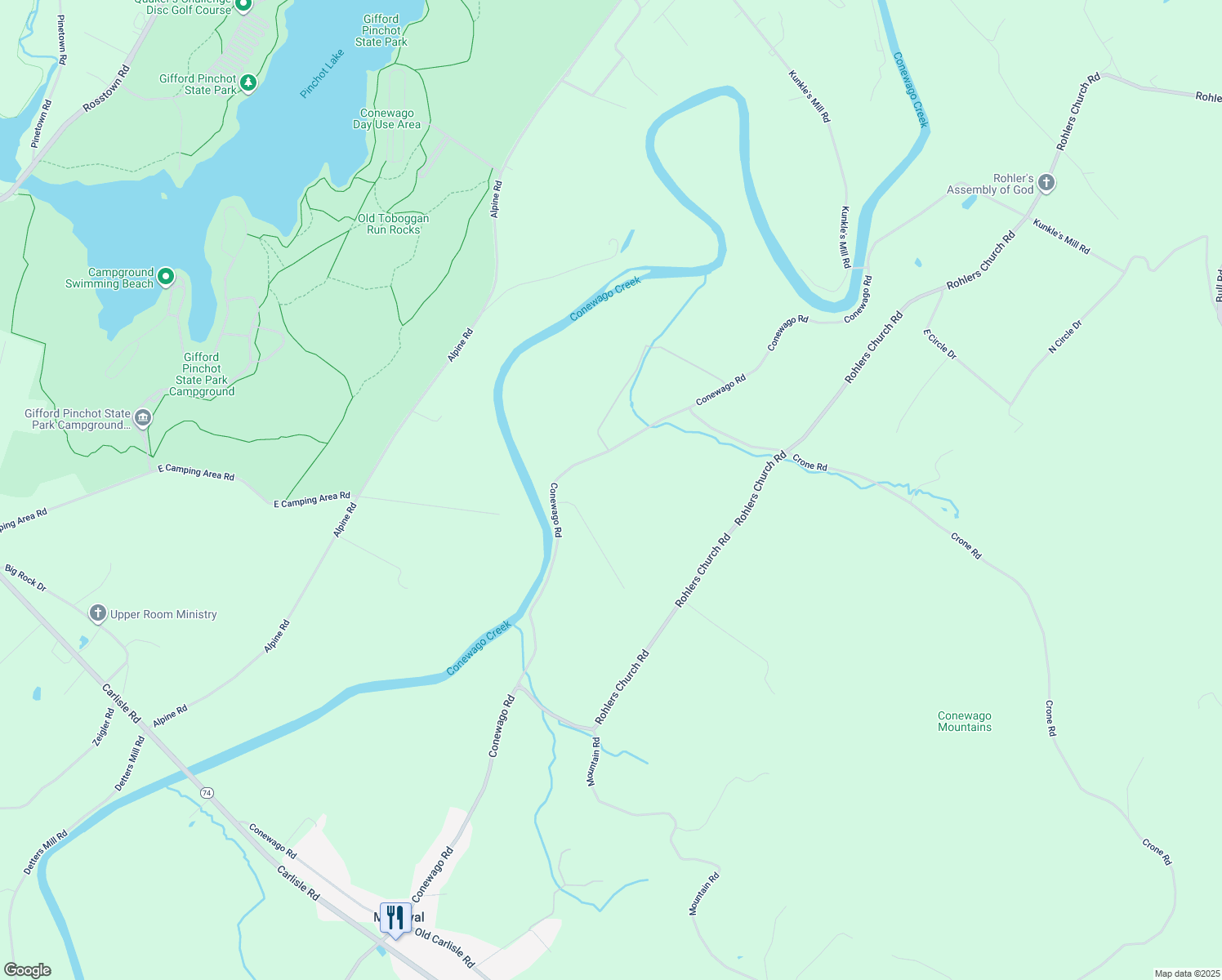 map of restaurants, bars, coffee shops, grocery stores, and more near 1351 Conewago Road in Dover