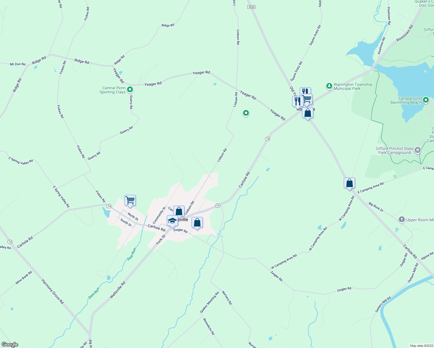 map of restaurants, bars, coffee shops, grocery stores, and more near 1570 Lisburn Road in Wellsville