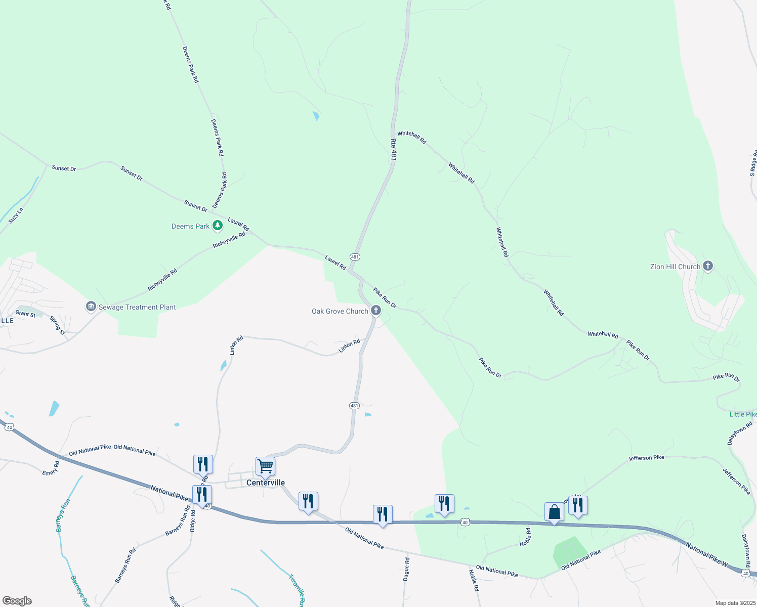 map of restaurants, bars, coffee shops, grocery stores, and more near 63 Walnut Road in Washington County