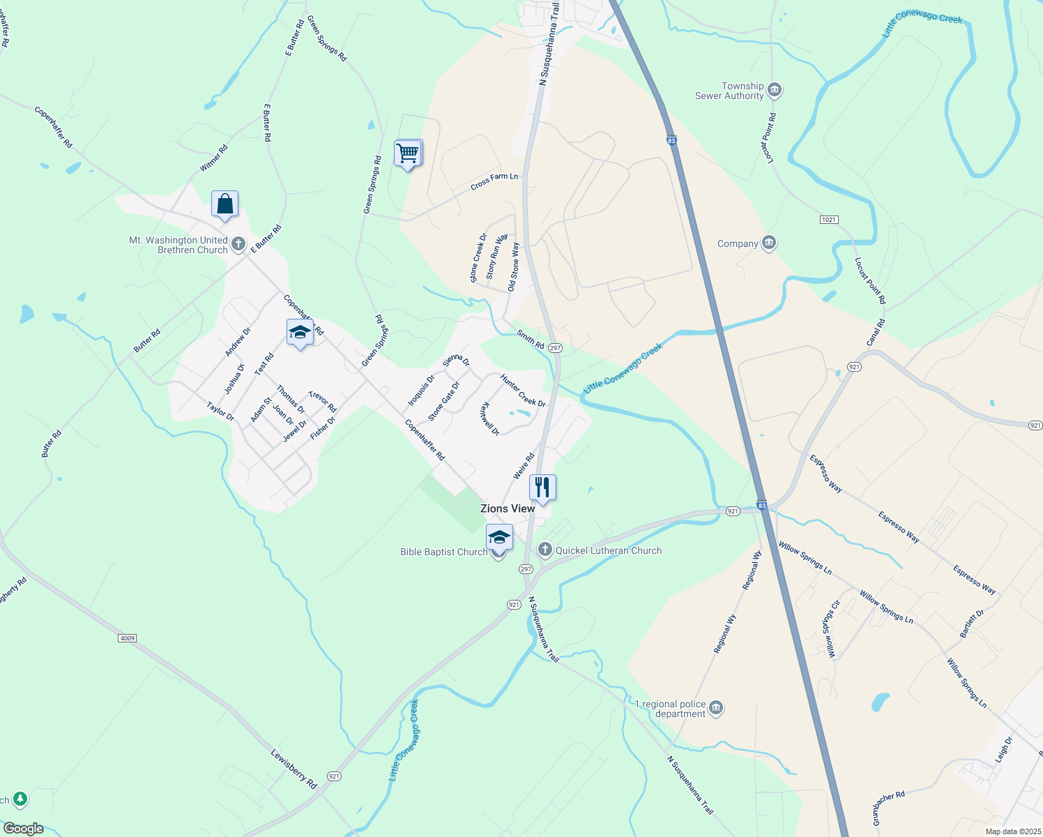 map of restaurants, bars, coffee shops, grocery stores, and more near 1055 Kentwell Dr in York