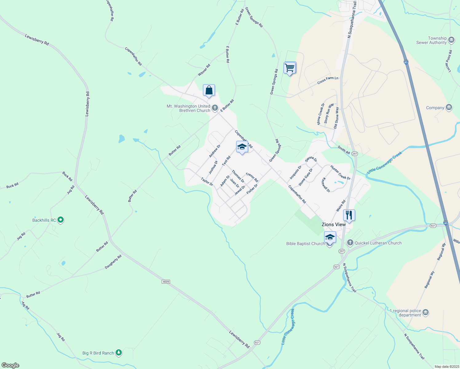 map of restaurants, bars, coffee shops, grocery stores, and more near 55 Clary Way in York