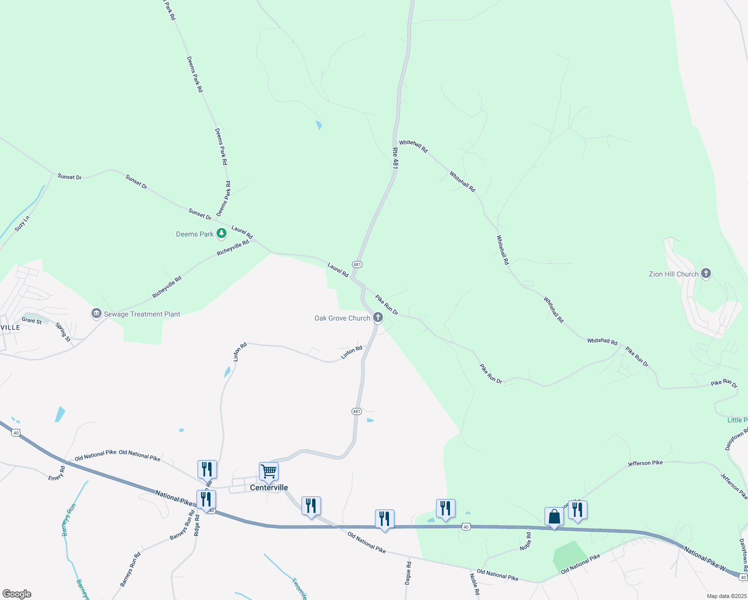 map of restaurants, bars, coffee shops, grocery stores, and more near 63 Walnut Road in Washington County