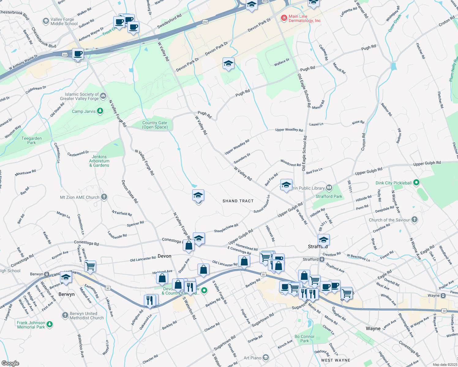 map of restaurants, bars, coffee shops, grocery stores, and more near 492 Glenwyth Road in Wayne