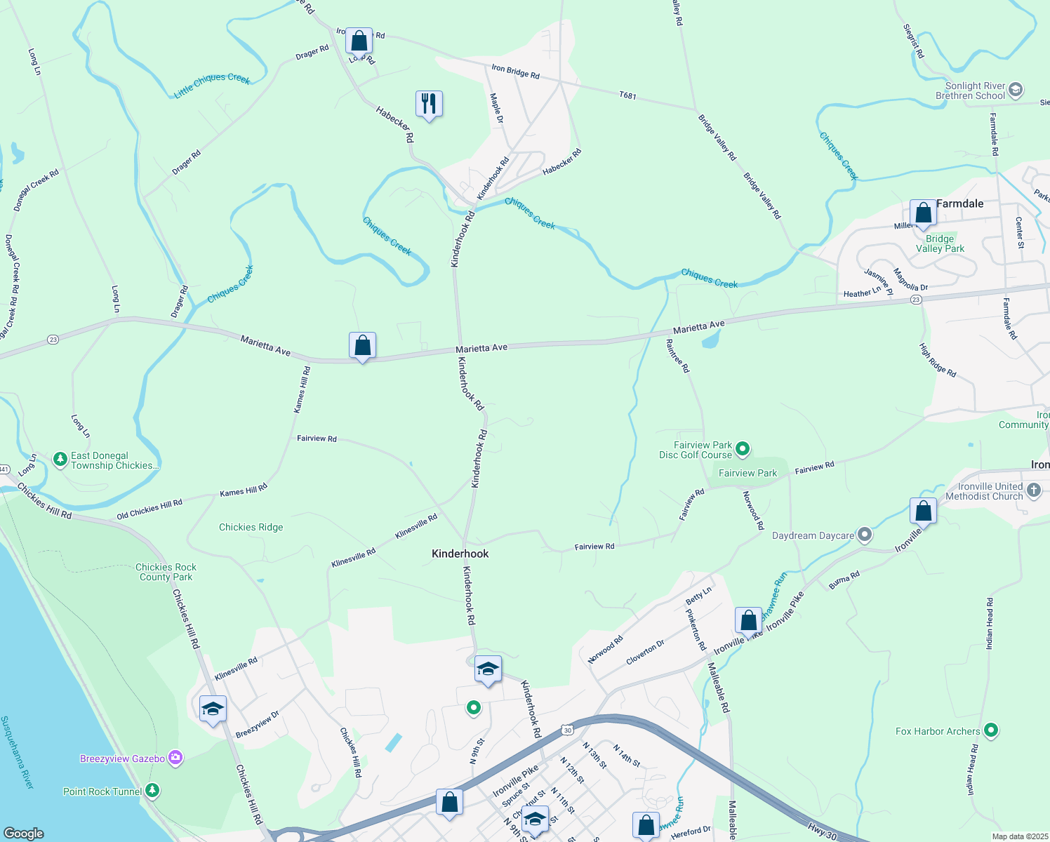 map of restaurants, bars, coffee shops, grocery stores, and more near 727 Kinderhook Rd in Columbia
