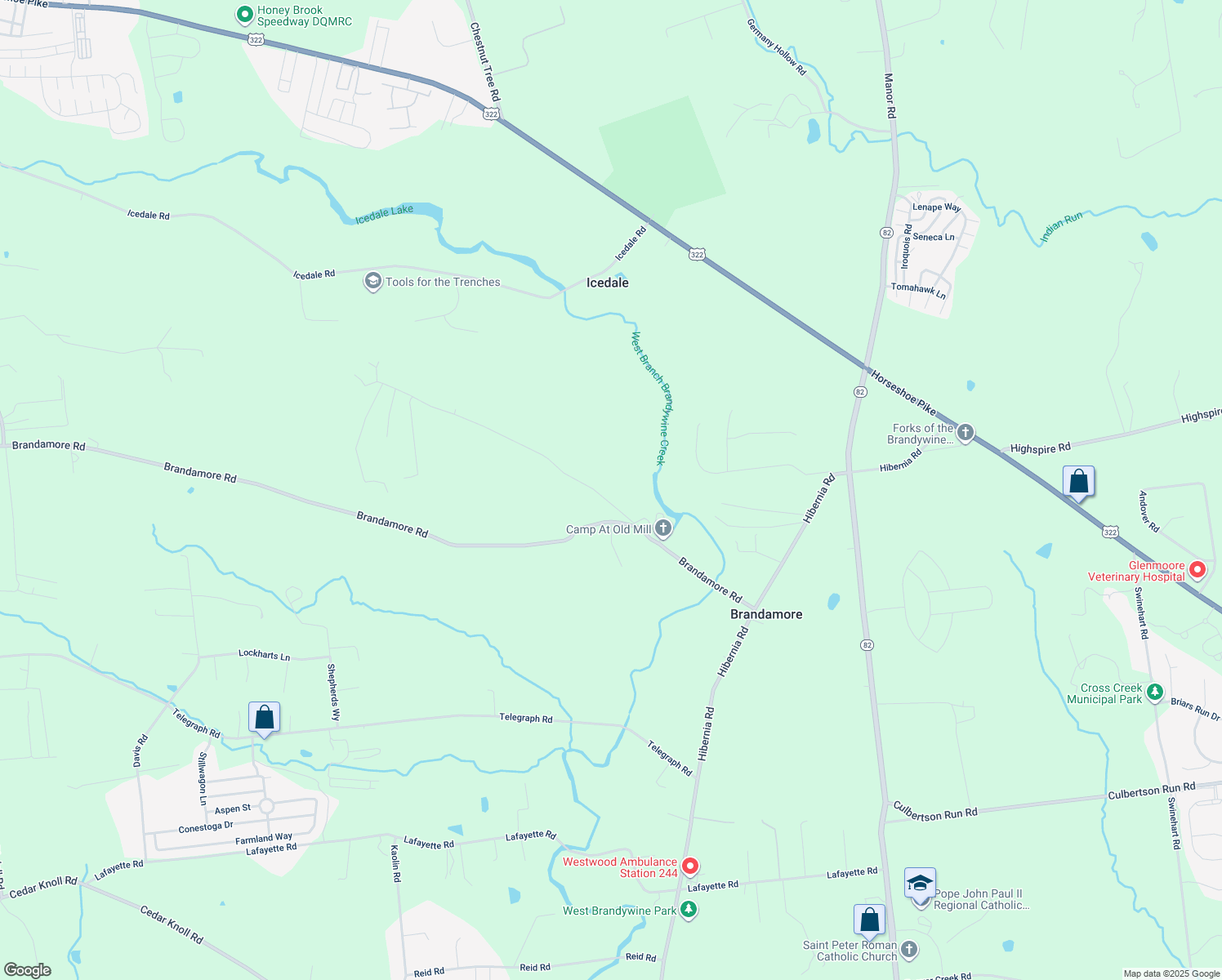 map of restaurants, bars, coffee shops, grocery stores, and more near 111 Barons Hill Rd in Honey Brook