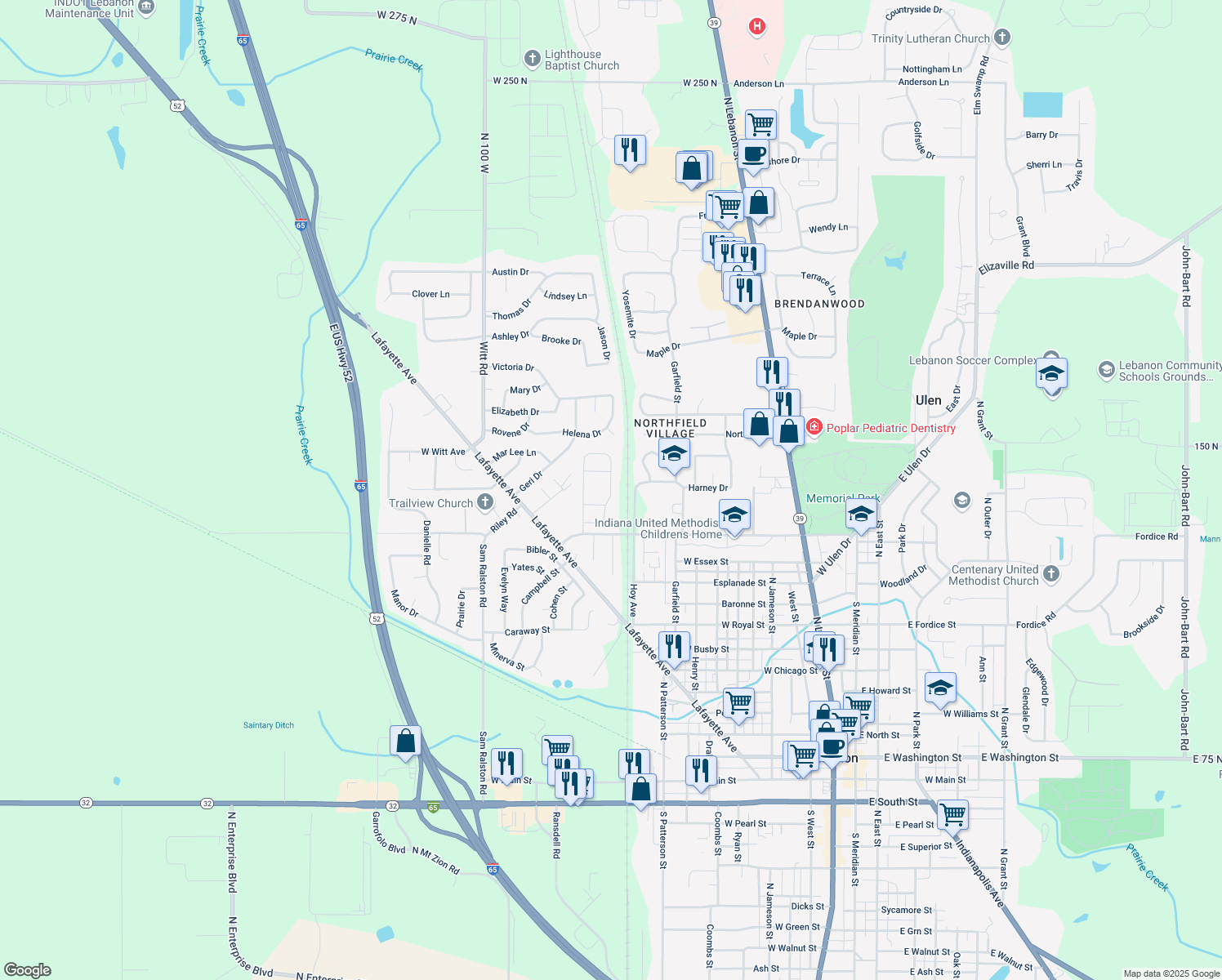 map of restaurants, bars, coffee shops, grocery stores, and more near 1316 Citation Cir E in Lebanon