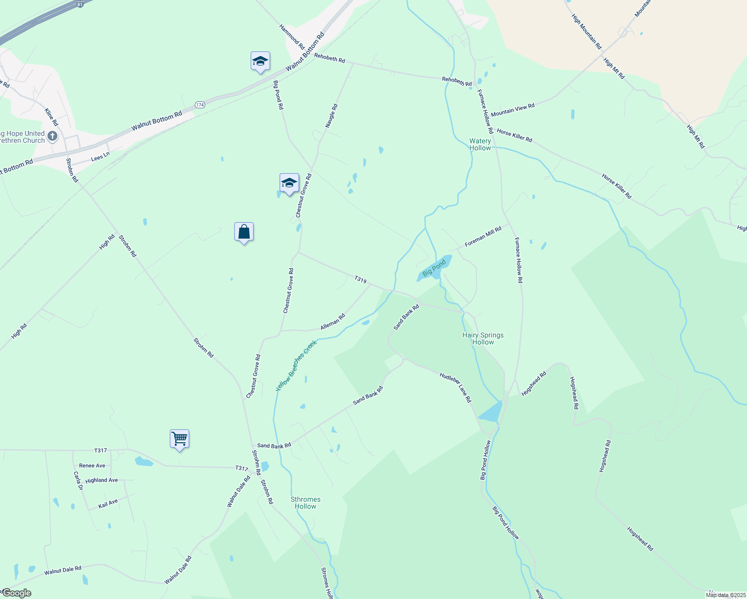 map of restaurants, bars, coffee shops, grocery stores, and more near 55 Gutshall Road in Shippensburg