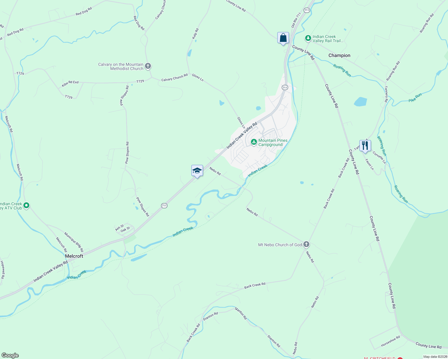 map of restaurants, bars, coffee shops, grocery stores, and more near 126 Nebo Road in Champion