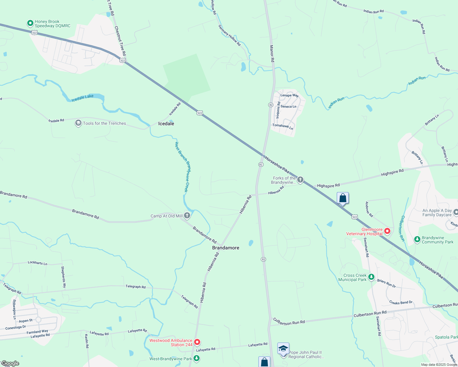 map of restaurants, bars, coffee shops, grocery stores, and more near 8 Rockland Way in Glenmoore