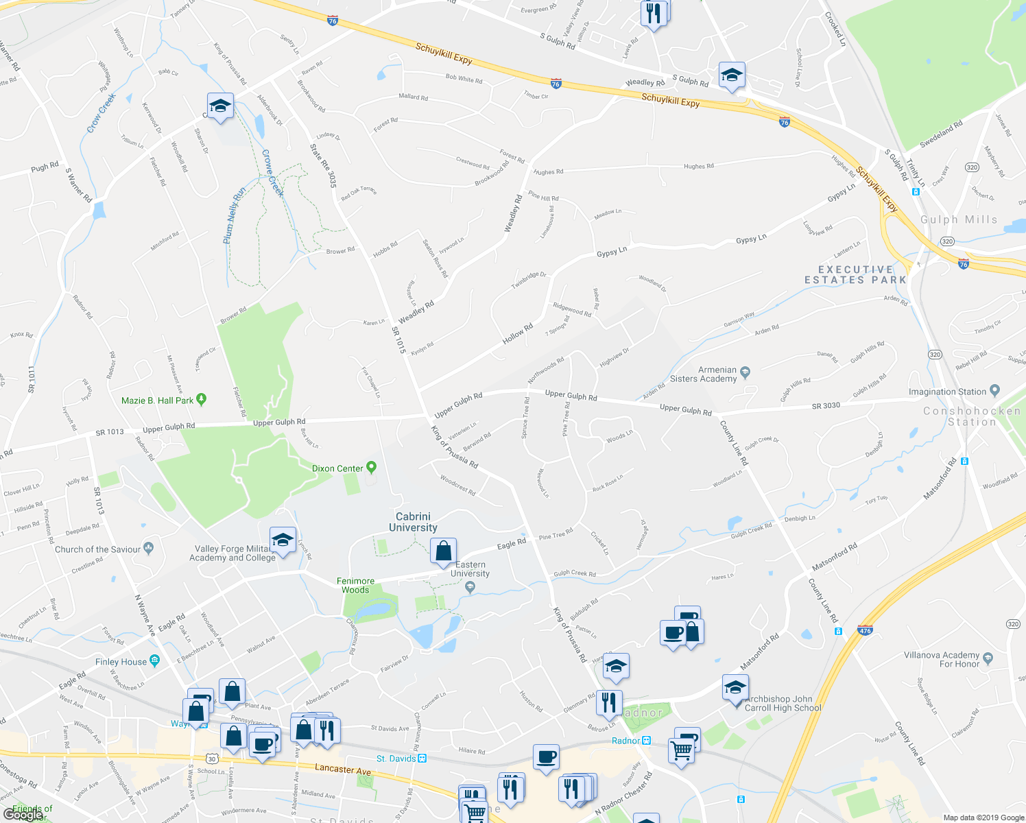 map of restaurants, bars, coffee shops, grocery stores, and more near 274 Berwind Road in Wayne