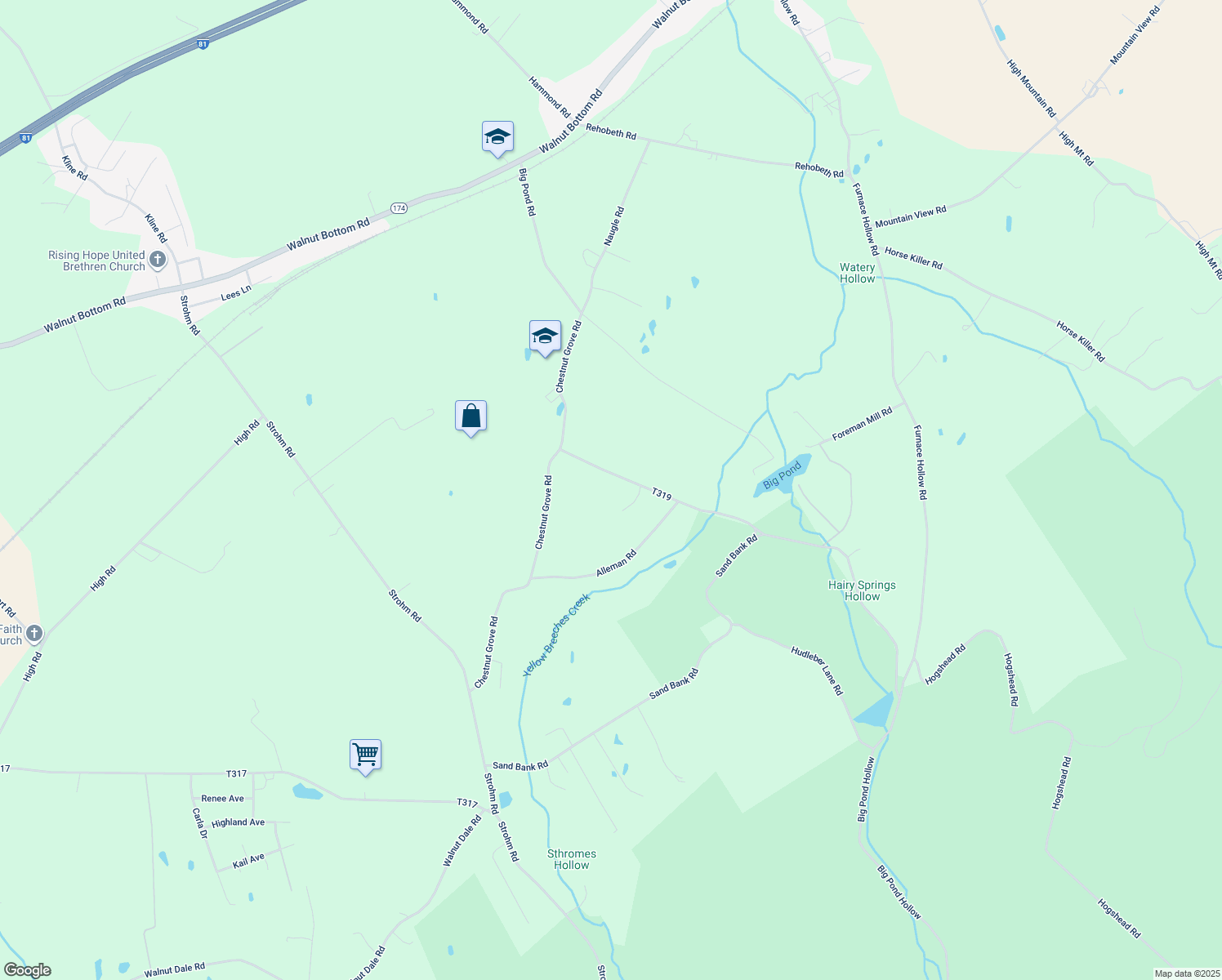 map of restaurants, bars, coffee shops, grocery stores, and more near 27 Gutshall Road in Shippensburg