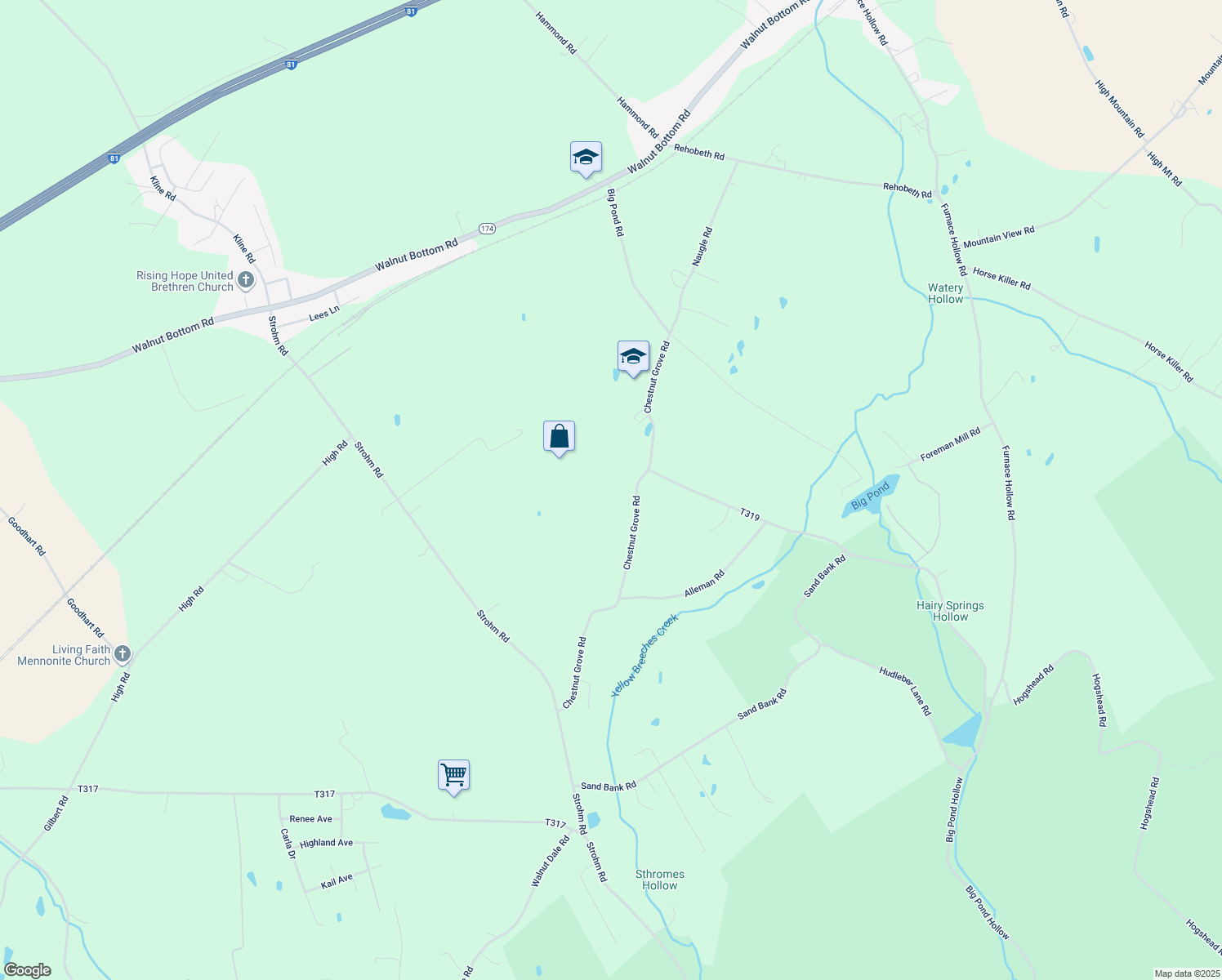 map of restaurants, bars, coffee shops, grocery stores, and more near 90 Chestnut Grove Road in Shippensburg
